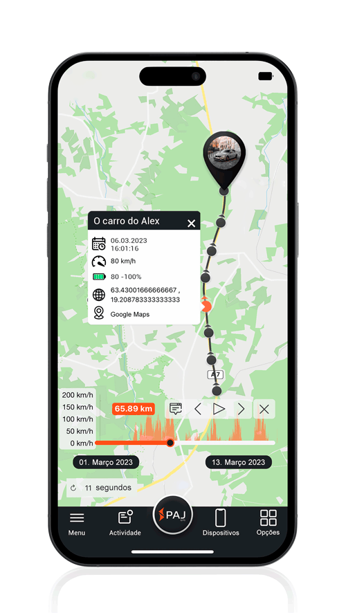 Aplicação Localizador GPS para automóvel - Memória de caminho