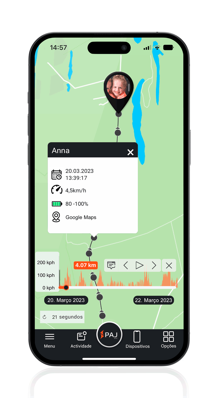 Aplicação Localizador GPS para crianças - Memória de caminho