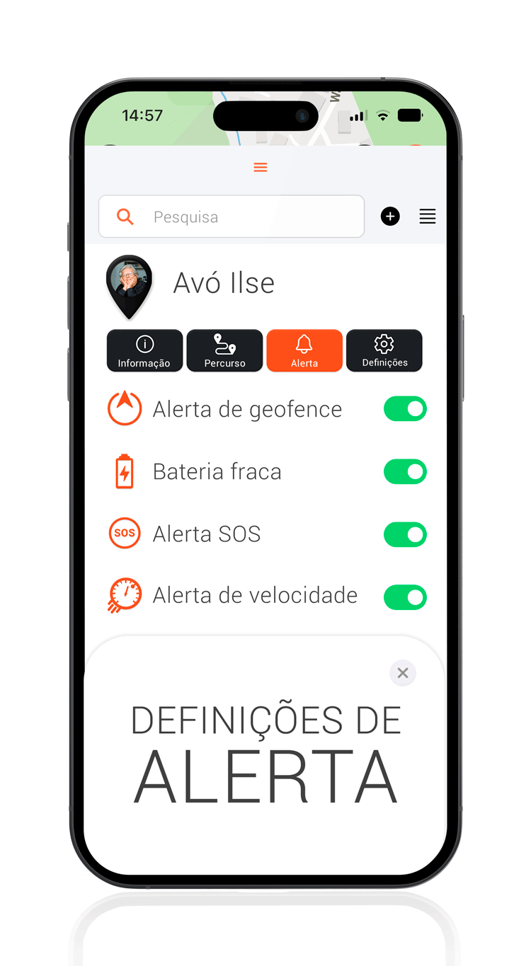 Aplicação Localizador GPS para idosos - Definições de alertas