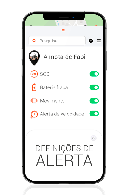 Aplicação de localização GPS para motas Definições de alerta