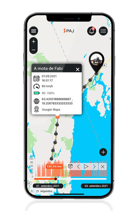 Aplicação de localização GPS para motos Memória de trajetória