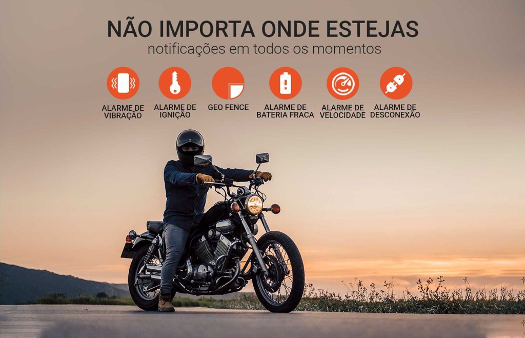 Moto com os diferentes alarmes disponíveis nos localizadores de motos.