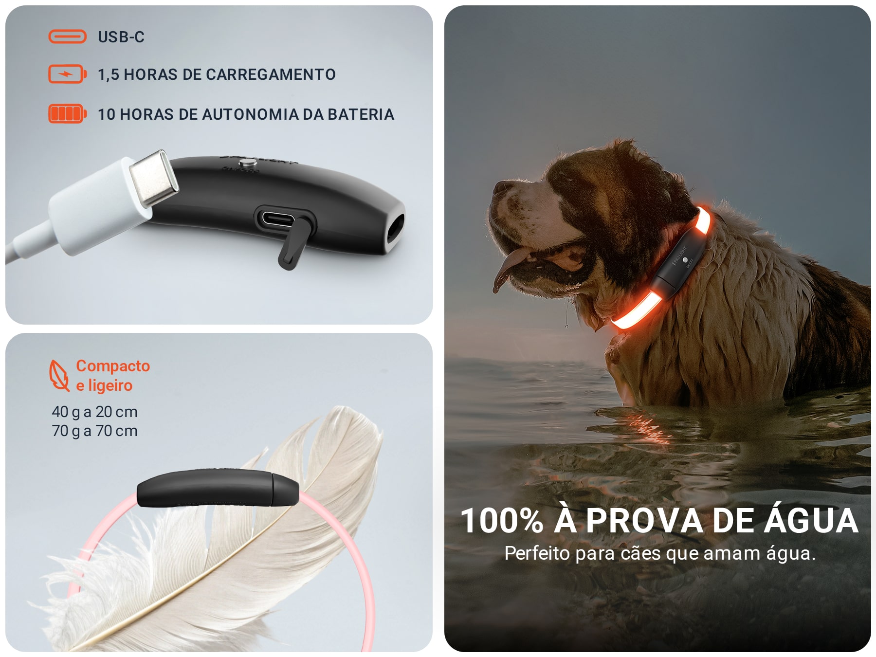 Dados tecnicos PAJ LIGHT preto: LED Coleira para cães PAJ GPS