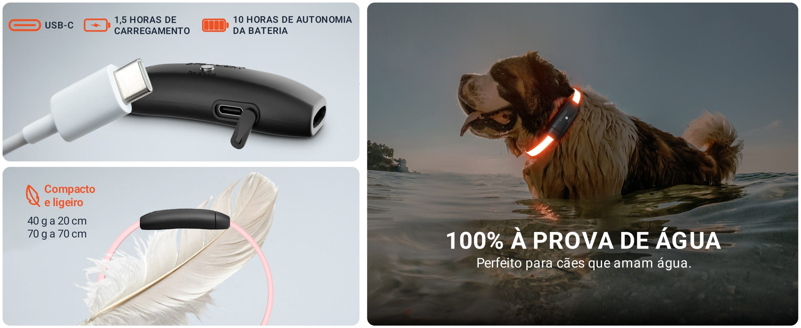 Dados tecnicos PAJ LIGHT preto: LED Coleira para cães PAJ GPS