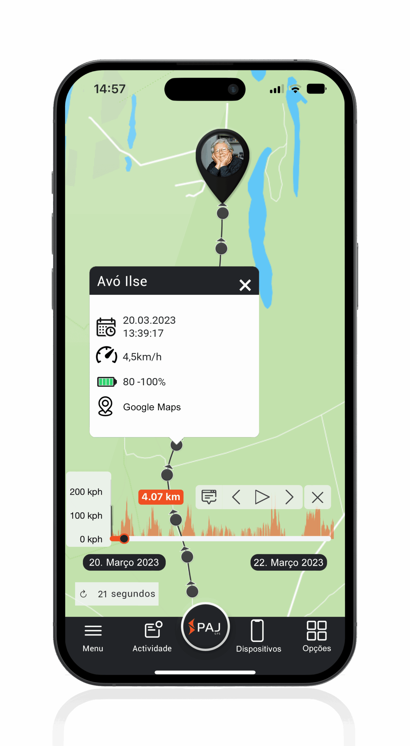 Localizador GPS para idosos com registo de percursos
