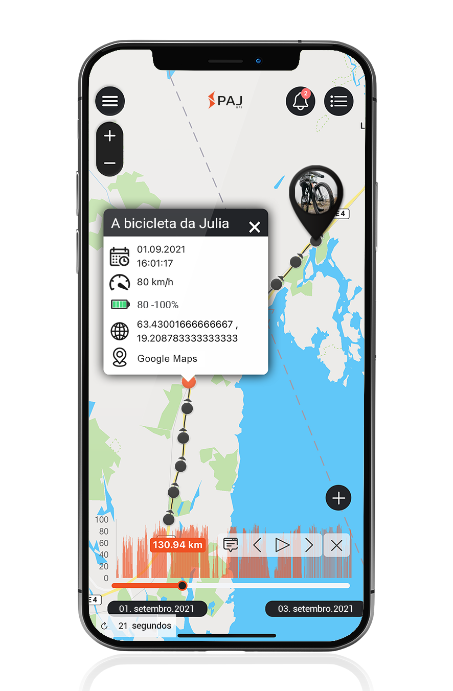 Bicicleta: Informações sobre o percurso PAJ GPS