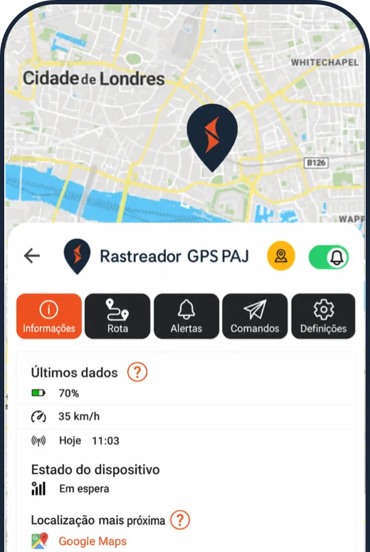 Dados atuais do dispositivo: vista no FINDER Portal